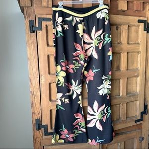 Anthropologie Farm Rio Calla Floral Motif Pants Size XL Black
